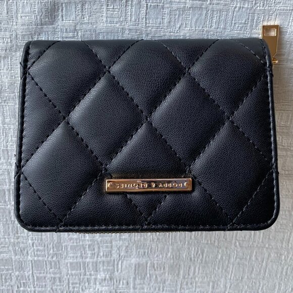 Poppy & Peonies Quilted Black Compact Vegan Wallet - Picture 1 of 7